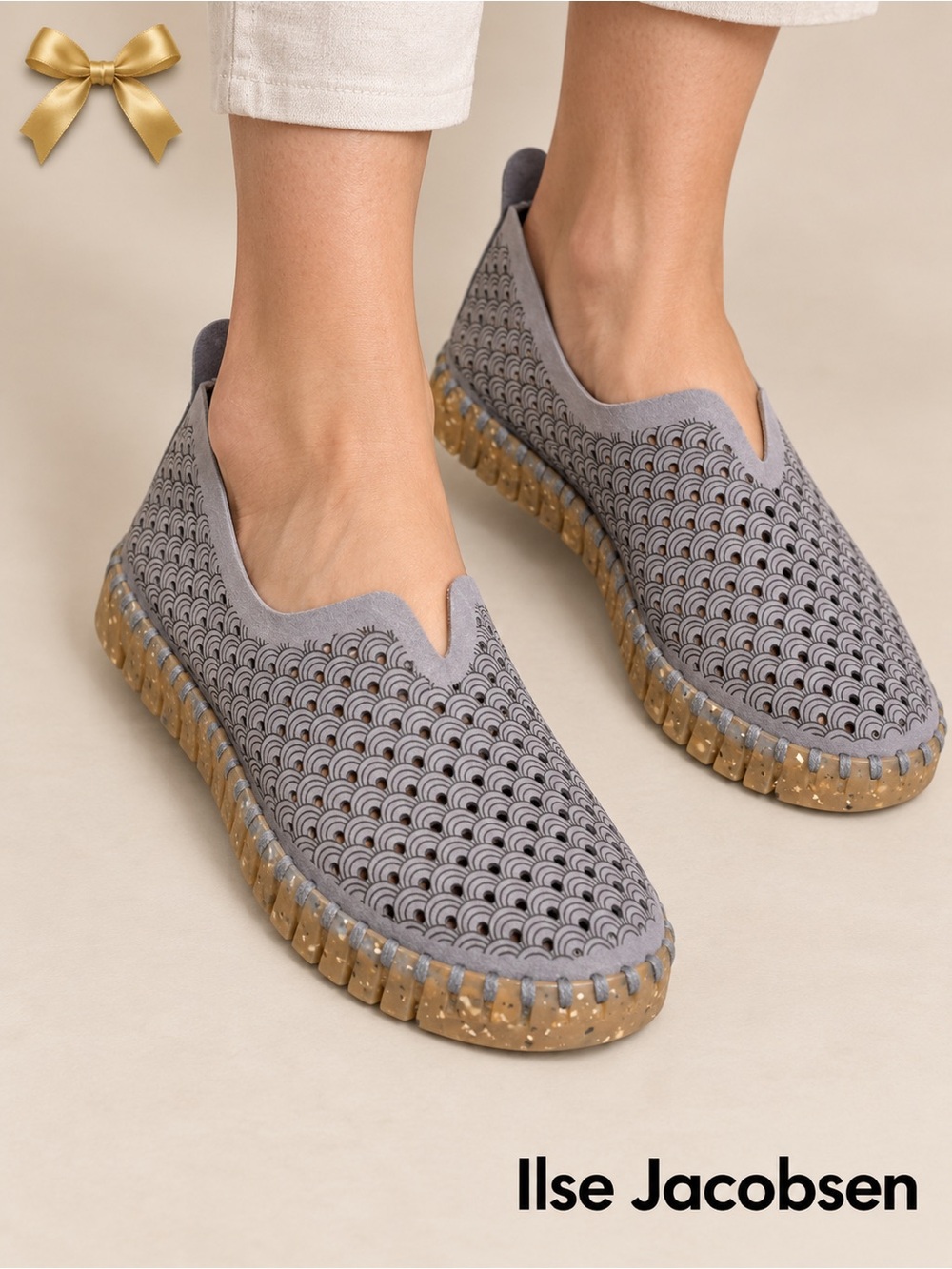 Ilse Jacobsen Tulip 3275 Gray Perforated Slip-On Flats EU 40/US 9